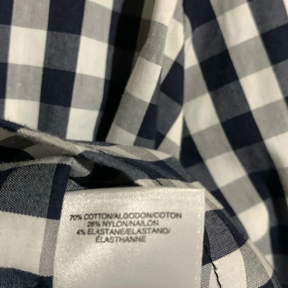 Anne Klein Navy and White Top Gingham Plaid Front Buttons 3/4 Sleeve Cotton - Picture 12 of 16